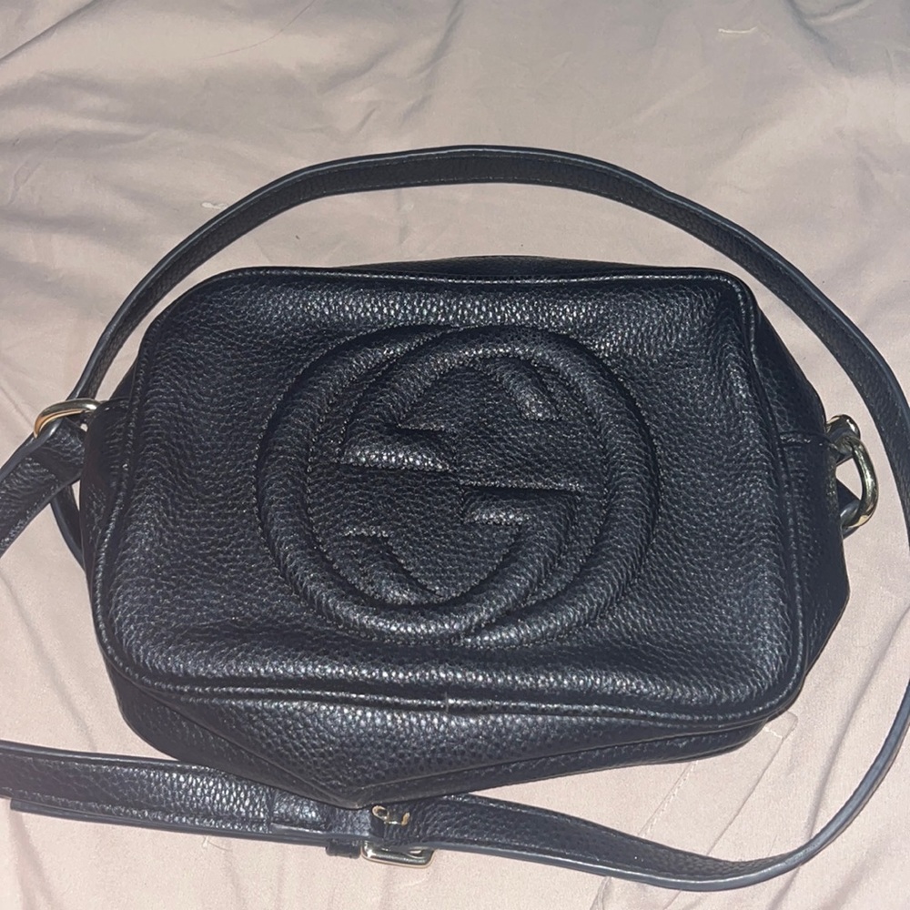 High end black leather shoulder bag